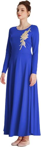 HIHCBF Women Long Sleeve Liturgical Praise Dance Dress Adults Applique Lyrical Ballroom Dancewear Worship Robe Costume in Kuwait