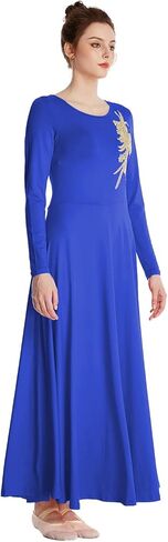 HIHCBF Women Long Sleeve Liturgical Praise Dance Dress Adults Applique Lyrical Ballroom Dancewear Worship Robe Costume in Kuwait