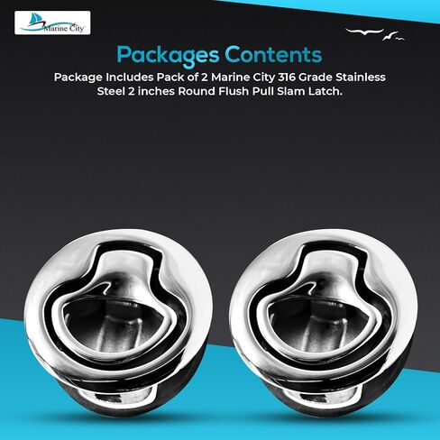 MARINE CITY 316 Stainless Steel Round Flush Pull Slam Latch - 2 Inches - Ideal for Doors, Hatches, Boats, Marines - 2 Pcs in Saudi Arabia