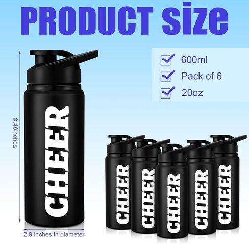 Zubebe 6 Pcs Cheerleader Water Bottles 20 oz Team Cheer Water Bottle Gift Aluminum Water Bottles with Snap Lids Leak Proof Cheer Stuff for Cheerleader Coach Gift Gym Camping Hiking(Pink) in Saudi Arabia