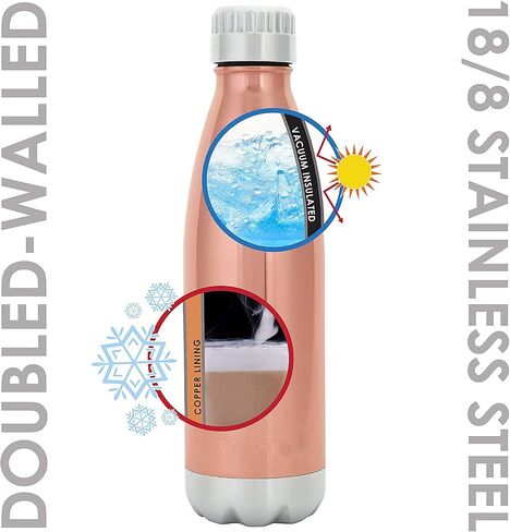 VAST HydraCore Vastigo Sweat-Free Stainless Steel Reusable Water Bottle (17 oz.) Vacuum Insulated Copper Lined Double-Wall | Keeps Liquids Cold for 24 hrs, Hot for 16 hrs in Saudi Arabia