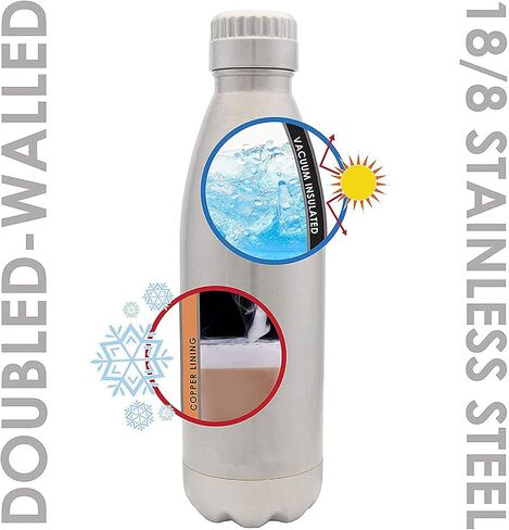 VAST HydraCore Vastigo Sweat-Free Stainless Steel Reusable Water Bottle (17 oz.) Vacuum Insulated Copper Lined Double-Wall | Keeps Liquids Cold for 24 hrs, Hot for 16 hrs in Saudi Arabia