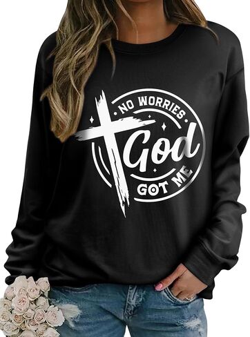 OUNAR Christian Sweatshirts for Women No Worries God Got Me Graphic Sweatshirt Religious Pullover Faith Shirt Tops in Saudi Arabia