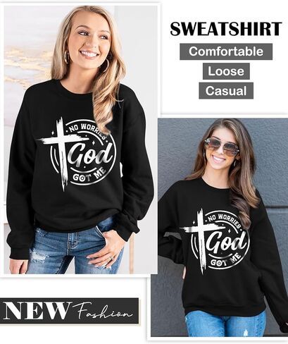OUNAR Christian Sweatshirts for Women No Worries God Got Me Graphic Sweatshirt Religious Pullover Faith Shirt Tops in Saudi Arabia