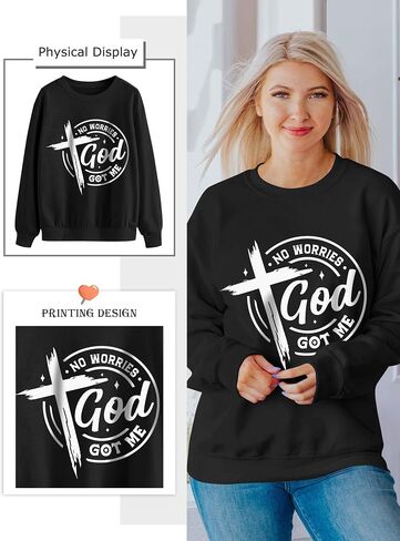 OUNAR Christian Sweatshirts for Women No Worries God Got Me Graphic Sweatshirt Religious Pullover Faith Shirt Tops in Saudi Arabia