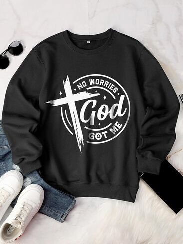 OUNAR Christian Sweatshirts for Women No Worries God Got Me Graphic Sweatshirt Religious Pullover Faith Shirt Tops in Saudi Arabia