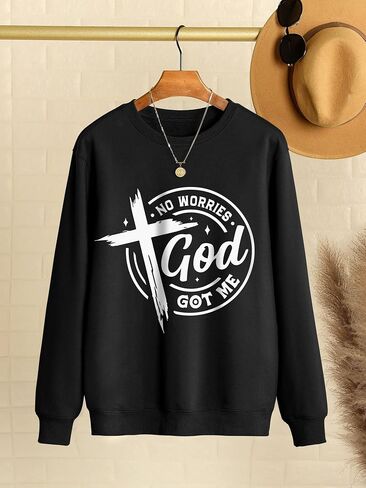 OUNAR Christian Sweatshirts for Women No Worries God Got Me Graphic Sweatshirt Religious Pullover Faith Shirt Tops in Saudi Arabia