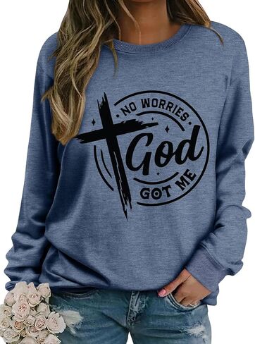 OUNAR Christian Sweatshirts for Women No Worries God Got Me Graphic Sweatshirt Religious Pullover Faith Shirt Tops in Saudi Arabia