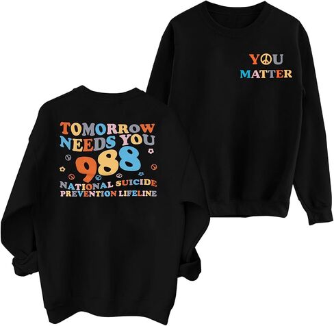 FASHGL سترة الصحة العقلية للنساء 988 لمنع الانتحار بلوفر علوي مضحك المعالج النفسي ملابس علوية بأكمام طويلة in Kuwait