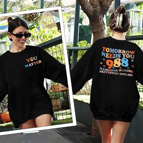 FASHGL سترة الصحة العقلية للنساء 988 لمنع الانتحار بلوفر علوي مضحك المعالج النفسي ملابس علوية بأكمام طويلة in Kuwait