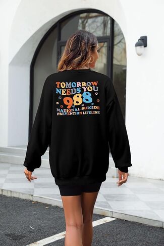 FASHGL سترة الصحة العقلية للنساء 988 لمنع الانتحار بلوفر علوي مضحك المعالج النفسي ملابس علوية بأكمام طويلة in Kuwait