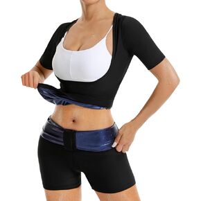 JBT Women's Sauna Suit 2 Piece Set - Short Sleeve Top & High Waist Shorts for Weight Loss, Sweat Enhancing Workout Gear