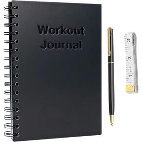 Fitness Journal for Women & Men with Pen & Inch Meter - A5 Journal Workout Set - Exercise Log Book for Adults - Undated Fitness Journal for Gym & Home Workouts - Track Progress & Achieve Goals - Black
