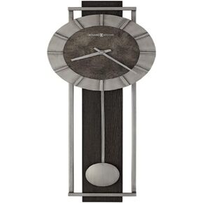 Howard Miller Oscar Wall Clock 625-692 ? Rectangular Aged Silver Metal Frame with Satin Ebony Panel Home Decor, Pendulum & Quartz Movement
