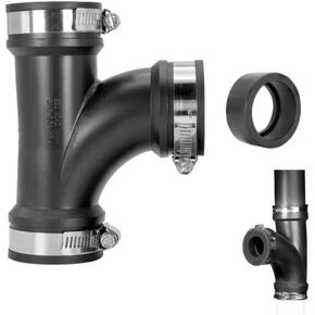 Fernco 1.5" Flexible PVC Sanitary Tee Includes Optional 1.25" Reducer Bushing for DWV Cast Iron, Steel and Plastic Pipe Connections