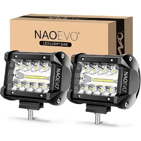 مصابيح LED NAOEVO مقاس 4 بوصات، 120 وات 12000 لومن LED للضباب/القيادة/الطرق الوعرة، شريط إضاءة LED مع مجموعة فيضان موضعي، مصابيح عمل مكعبة LED لشاحنة القارب ATV UTV بيك اب جيب، قطعتان (أبيض) in Kuwait