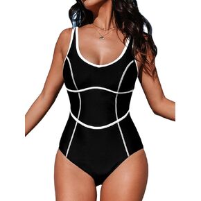 CUPSHE Women's One Piece Swimsuit Scoop Neck Bathing Suit Color Block Adjustable Wide Straps