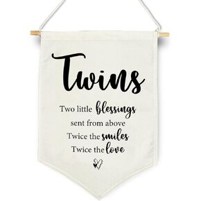 Twins Room Wall Décor, Two Little Blessings Hanging Pennant Flag, Twins Baby Essentials, Birthday Christmas Gift for Baby Kids Boys and Girls, Hanging Pennant Flag for Bedroom Playroom Nursery