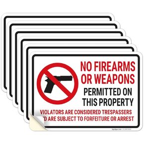 Sigo Signs No Firearms Or Weapons Permitted On This Property Sign, (6 Pack) 5x3.5 Inches, 4 Mil Vinyl Decal Stickers UV Protected, Made in USA by Sigo Signs