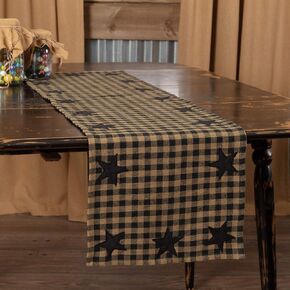 VHC Brands, Black Star, Cotton, 13x48, Woven Runner, Black