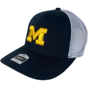 Fan Favorite Michigan Raised Logo Adjustable Snapback Blue Trucker White Mesh Hat
