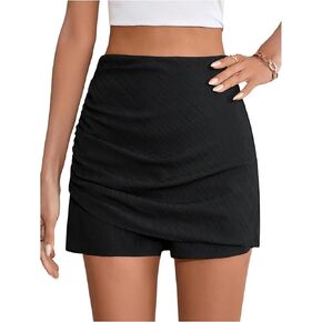 WDIRARA Women's Ruched High Waist Wrap Skort Casual Straight Leg Shorts
