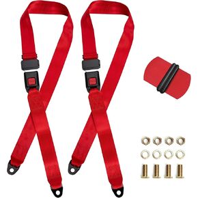 Red Color Golf Cart Seat Belt Kit Set of 2, Fits Most Golf Carts, EZGO, Yamaha, UTV, Front/Rear Seatbets, Universal, 2 Pack