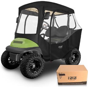 10L0L Golf Cart Enclosure for 2 Seater Club Car DS Precedent Onward and Tempo, 600D Waterproof and Windproof Golf Buggy Cover with Side Mirrors Opening Zipper 4 Side Clear Windows and Taillight Zone