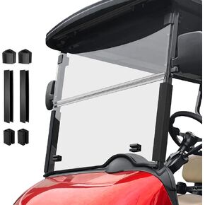 Golf Cart Foldable Windshield 3/16" (5MM) Thicken Only Fits 2008-Up EZGO RXV / Freedom RXV, Fits 1-1/4" Struts Rail Front Folding Windshield Replacement, Included Mounting Hardware - Clear