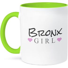 كوب 3dRose_161830_2 كوب سيراميك Bronx Girl Home Town City Pride USA الولايات المتحدة الأمريكية نص وقلوب وردية لطيفة للفتيات، 15 أونصة، أبيض