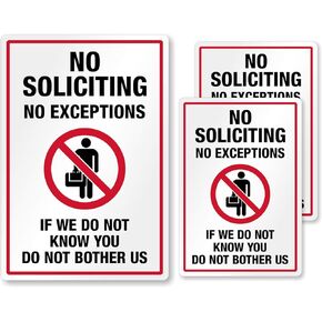 SmartSign 3-Pack 'No Soliciting No Exceptions If We Do Not Know You Do Not Bother Us' Sticker Label Set, Reflective Labels/Decals, 7-Year Outdoor Life, Peel-Off Adhesive, USA-Made