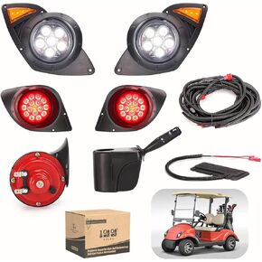 10L0L Golf Cart Light Deluxe Kit for Yamaha G29 2007-UP Gas & Electric Model Headlight Taillight Brake Light Horn Turn Signal Assembly Upgrade(Must Input 12 Volts)