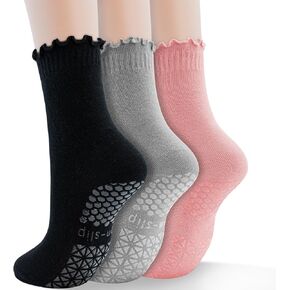 Yoga Non Slip Socks 3 Pairs Pilates Socks with Grip Women Grip Socks for Ballet Barre Home Workout Hospital Size 5-10