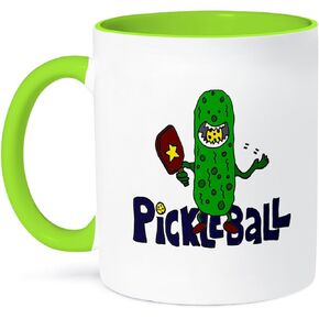3dRose Funny Pickle Monster Eating Pickleball Ball, Green Mug, 11 oz