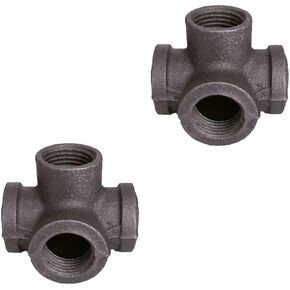 GeilSpace 4-Way, Malleable Iron Pipe Fittings - Vintage DIY Industrial Shelving, Industrial Decor, Furniture DIY (1/2", Black)