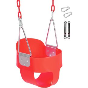 Toddler Swing Seat with Coated Chains, Heavy Duty Kids High Back Bucket Swing with Tree Straps and Hooks for Outdoor, Playground, Backyard, Swing Set Accessories by Domaker, Green