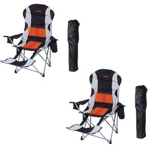 Heated Camping Chair with Foot Rest Outdoor Camping Chair Cooler Bag Storage Pouch and Power Bank for Beach Relaxation Outdoor Dining Camping (2-Pack)