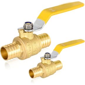 2-PCs PEX Ball Valves, 1-Inch Brass Crimp Pex Valve for Hot and Cold Water, 1/4 Turn Full Port Shut-off Valve, ASTM F1807, Yellow