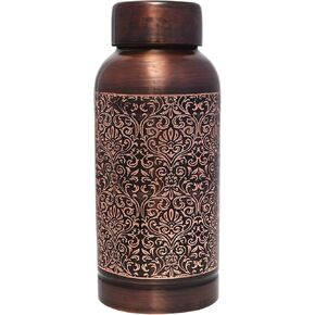 Pure Copper Water Bottle Beautiful Floral Pattern For Ayurveda Health Benefits - 600 Ml (20.28 US Fl Oz)