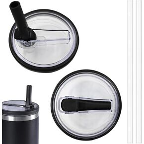 40 OZ Tumbler Lid Replacement for Stanley Quencher, 2 Pack Flip Straw Replacement Lids with 2 Straws for 40 OZ Tumbler, Spill Proof Tumbler Lids for Stanley Cup, Black