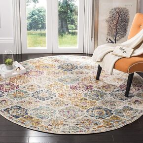 SAFAVIEH Madison Collection Area Rug - 8' Round, Cream & Multi, Boho Chic Distressed Design, Non-Shedding & Easy Care, Ideal for High Traffic Areas in Living Room, Bedroom (MAD611B)