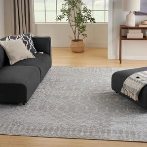 Nourison Astra Machine Washable Moroccan Grey 2'2' x 12' Area -Rug, Easy -Cleaning, Non Shedding, Bed Room, Living Room, Dining Room, Kitchen (2x12)