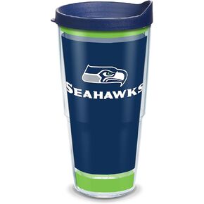 كوب Tervis NFL Seattle Seahawks-Touchdown معزول مع غطاء مطرقة شفاف وأسود، 30 أونصة من الفولاذ المقاوم للصدأ، فضي