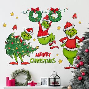 Mfault Merry Christmas Cartoon Character Wall Decals Stickers, Xmas Tree Wreath Max Dog Decorations Bedroom Art, Star Jingle Bell New Year 2025 Home Kitchen Decor Holiday Gifts