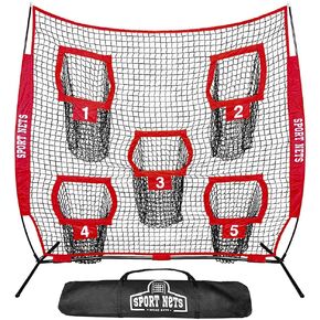 Heavy Duty 7x7 Football Throwing Net (Includes 5 Targets Pockets) with Carry Bag - Quick and Easy Setup for Efficient Quarterback Workouts - Perfect Your Bullseye Accuracy and Long Throws Techniques