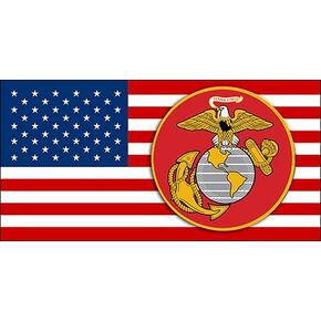 USA Flag with Marines Logo Sticker (Military USMC Decal), Officially Licensed by The U.S. Marine Corps