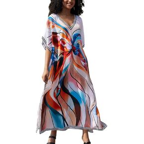 Kaftan Dresses for Women Side Split Caftan Bathing Suit Cover Up Casual Long Beach Loungewear Dress