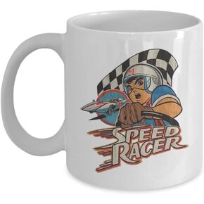 speed racer mug, coffee mug, distressed image, vintage image classic speed racer, speed go go, coffee mug, Mach GoGoGo