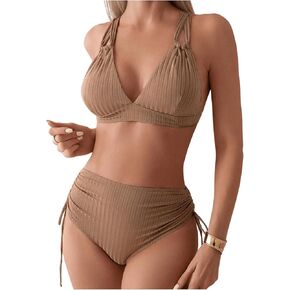 SweatyRocks Women's Swimsuits Criss Cross Back Bikini Set High Waisted Tie Side Two Piece Bathing Suit