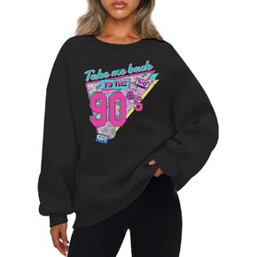 سويت شيرت نسائي كبير الحجم برسومات 90s بأكمام طويلة وقميص 90s كلاسيكي بلوفر علوي هدية حفلة عيد ميلاد